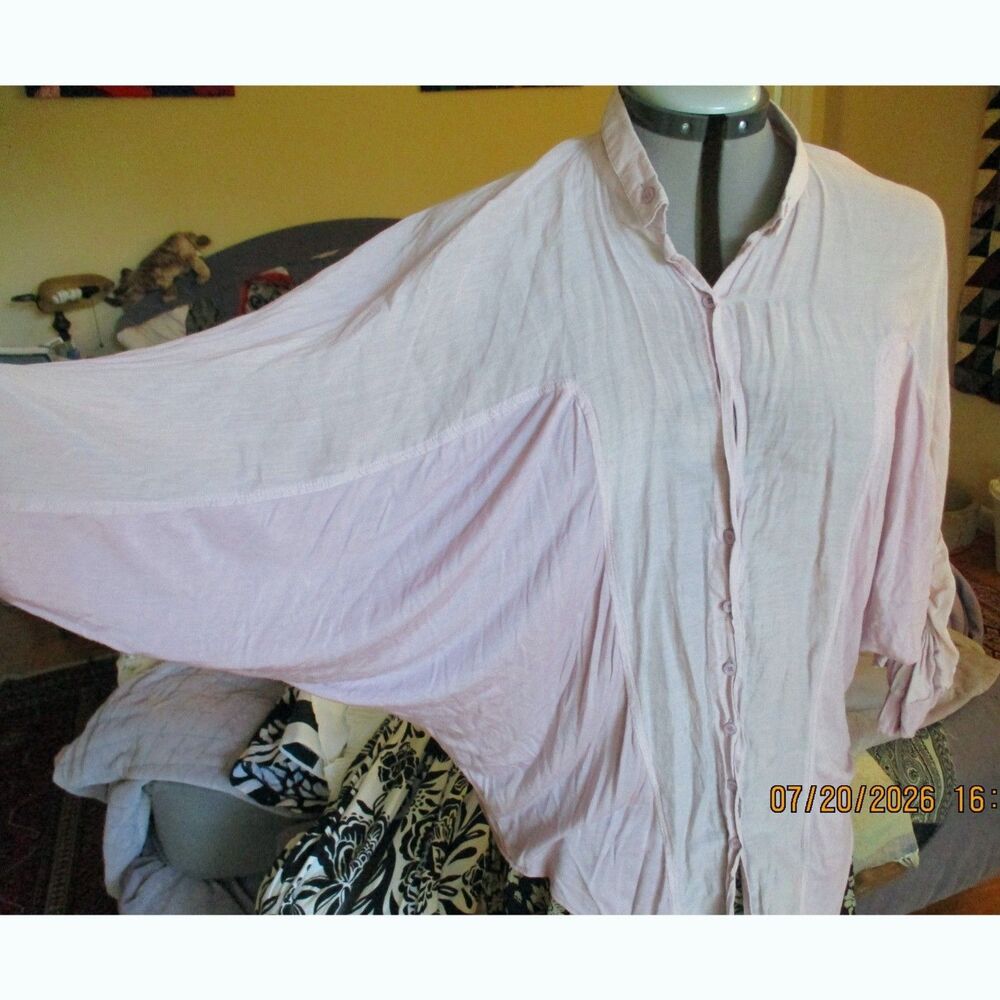 Monoreno Silk Cotton Dolman Batwing Blouse Pink L Oversized Boho Lagenlook